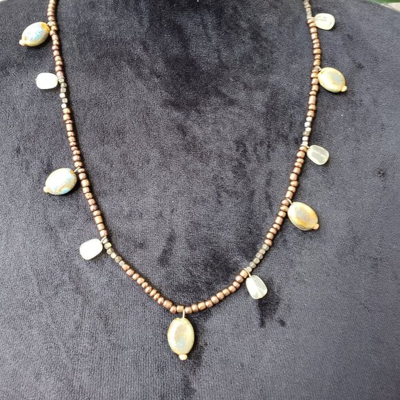 George Necklace Women Brown Seed Beaded Charm Jewelry with Lobster Clasp - Picture 1 of 7